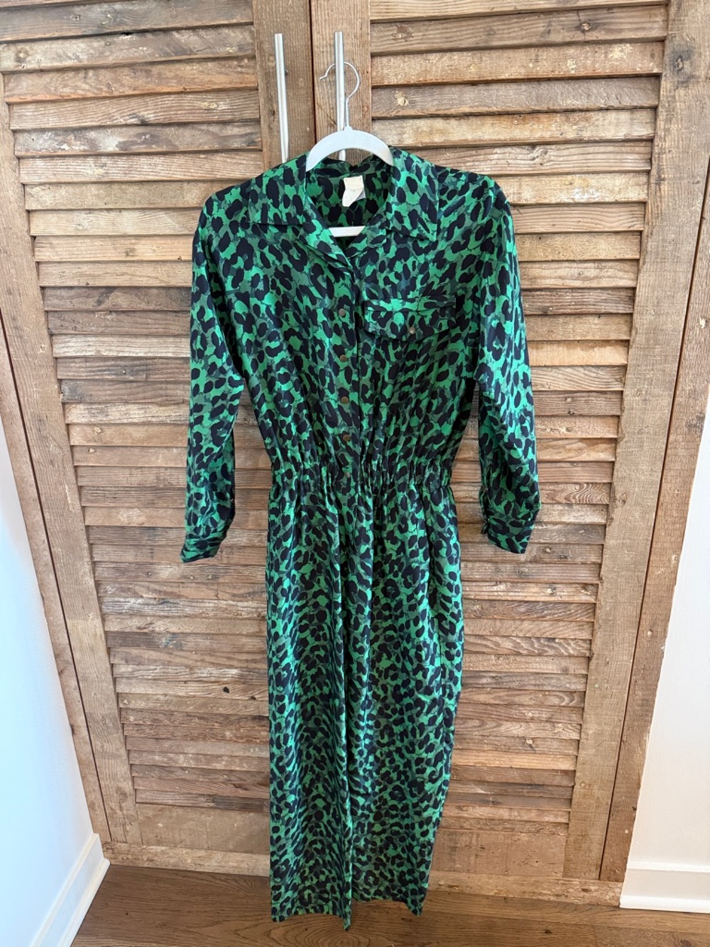 Emerald Leopard Print Long Sleeve Shirt Dress